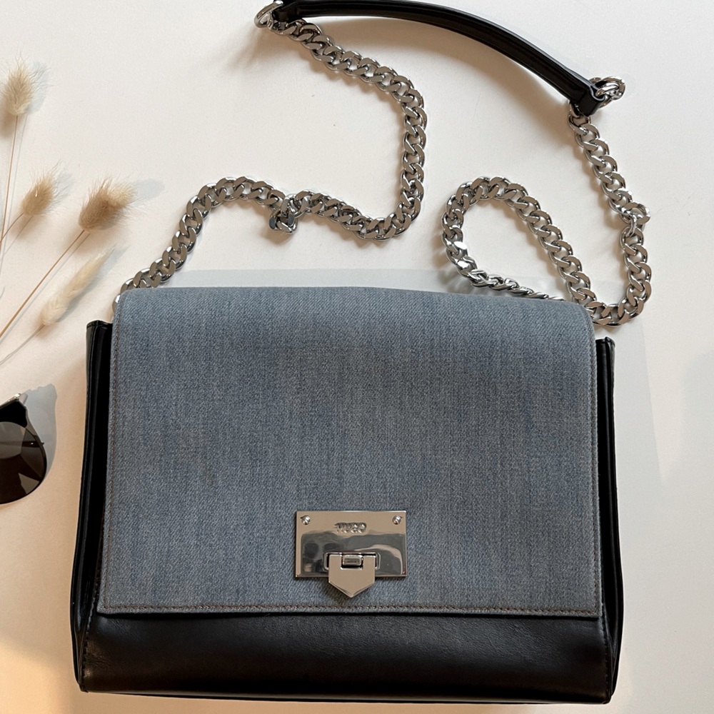 HUGO leather and denim purse